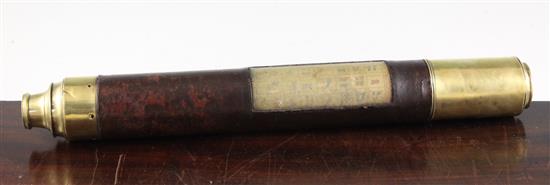 A Victorian brass mounted leather bound day or night telescope, 19.5in.